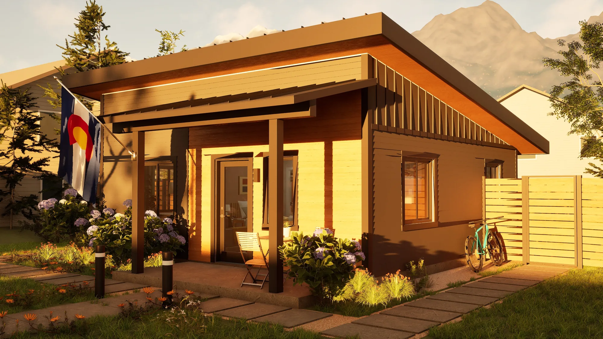 The Eugene Cottage at golden hour