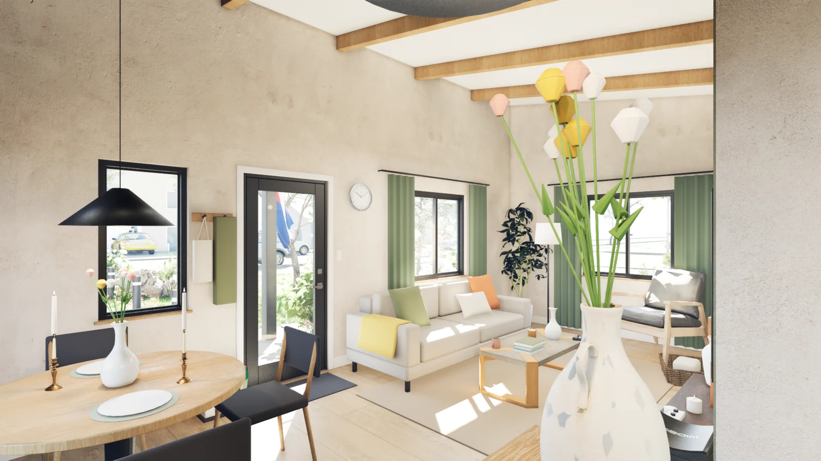 The finished dining and living room